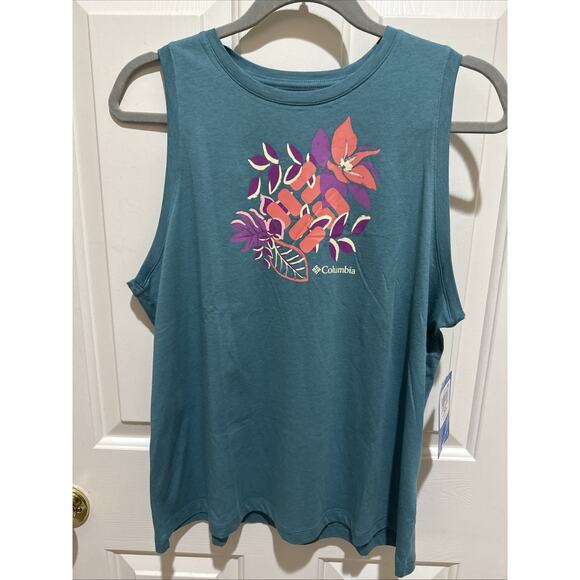 COLUMBIA RUBY SPRINGS GRAPHIC TANK TOP NWT WOMENS MD TEAL - Picture 1 of 8